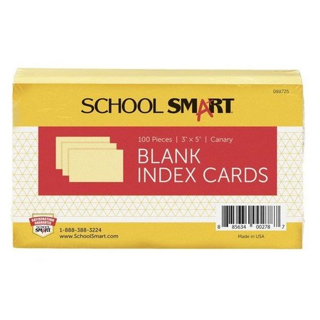 SCHOOL SMART INDEX CARD 3X5 PLAIN CANARY PACK OF 100 PK IND35CN